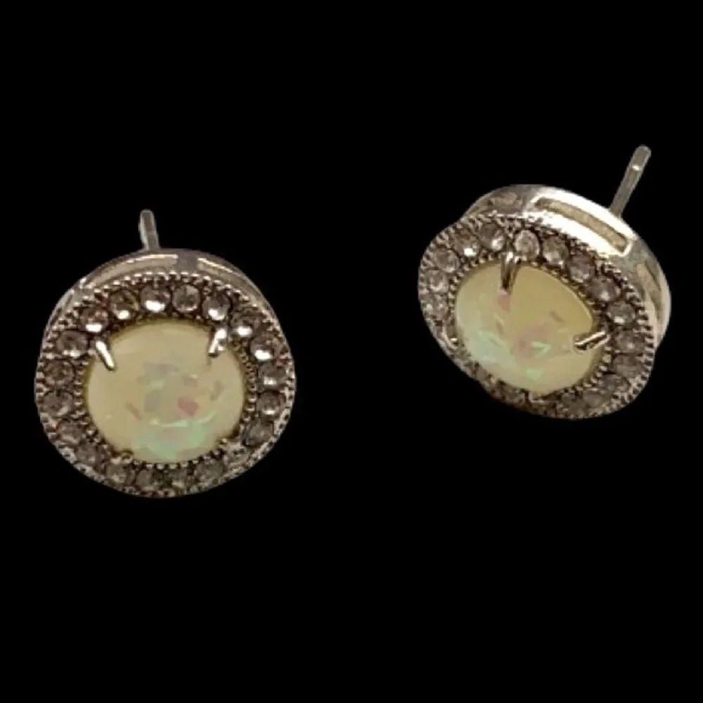 Iridescent Faux Opal Halo Studs, October Birthstone